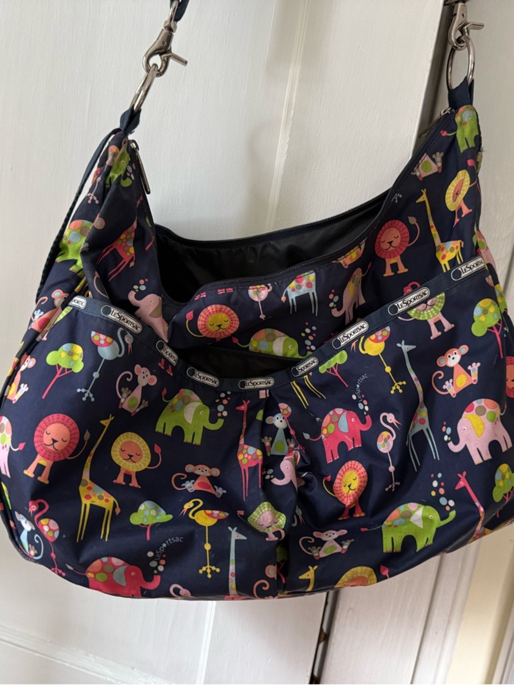 Lesportsac Navy Tote with Multicolor Animal Print